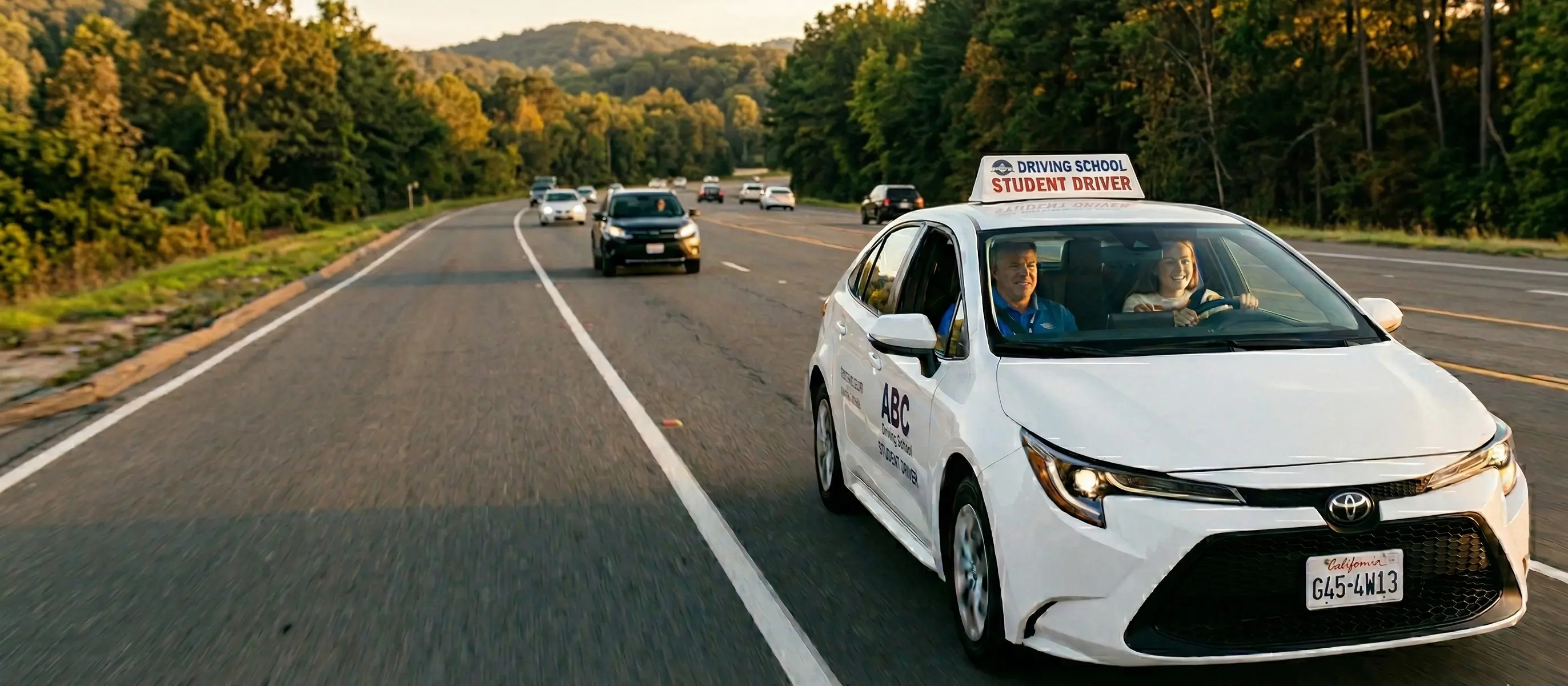 Driving school instruction on a Virginia highway